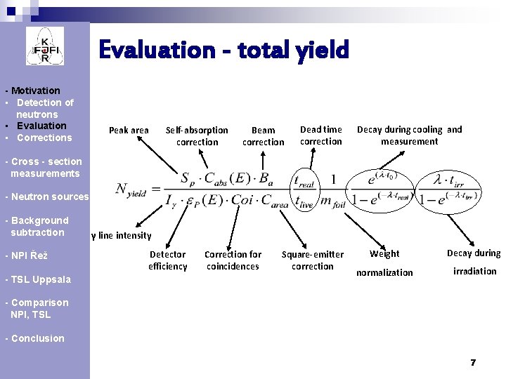 Evaluation - total yield - Motivation • Detection of neutrons • Evaluation • Corrections
