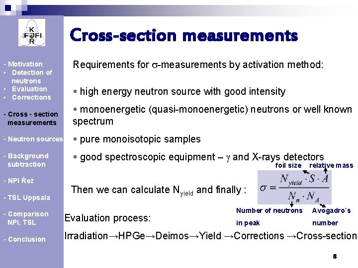 Cross-section measurements - Motivation • Detection of neutrons • Evaluation • Corrections Requirements for