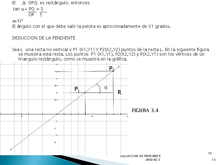 El Δ OPQ es rectángulo; entonces: tan a = PQ = 3 OP 5