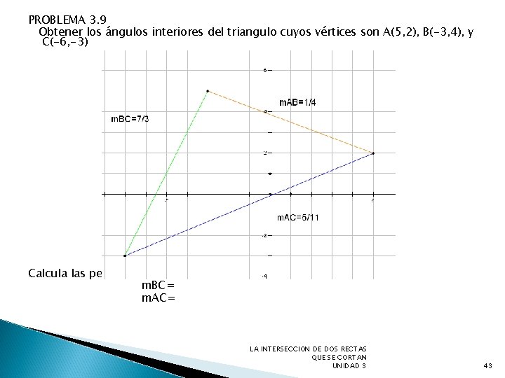 PROBLEMA 3. 9 Obtener los ángulos interiores del triangulo cuyos vértices son A(5, 2),
