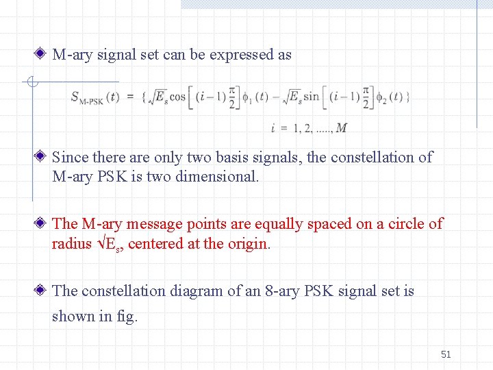 M-ary signal set can be expressed as Since there are only two basis signals,