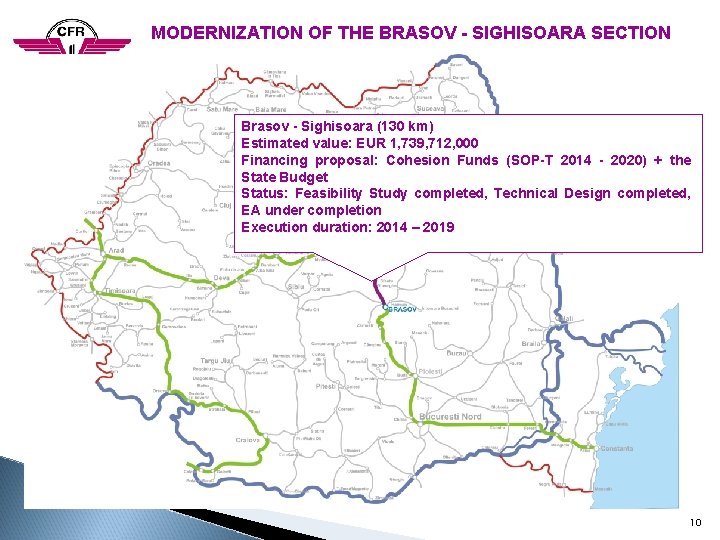 MODERNIZATION OF THE BRASOV - SIGHISOARA SECTION Brasov - Sighisoara (130 km) Estimated value: MODERNIZATION OF THE BRASOV - SIGHISOARA SECTION Brasov - Sighisoara (130 km) Estimated value: