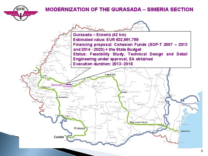 MODERNIZATION OF THE GURASADA – SIMERIA SECTION Gurasada – Simeria (42 km) Estimated value: MODERNIZATION OF THE GURASADA – SIMERIA SECTION Gurasada – Simeria (42 km) Estimated value: