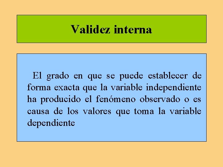 Validez interna El grado en que se puede establecer de forma exacta que la Validez interna El grado en que se puede establecer de forma exacta que la