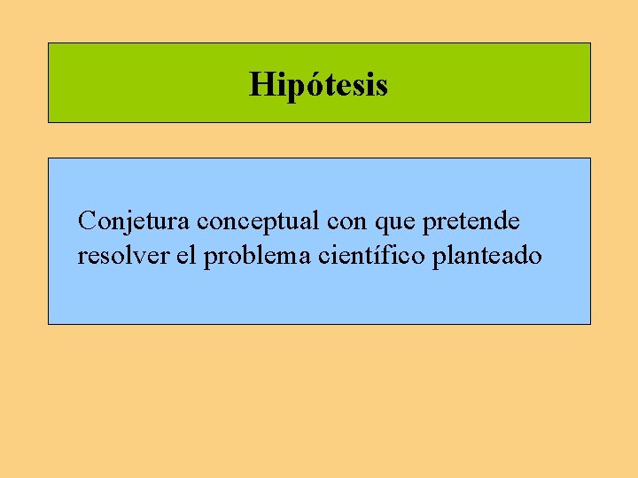 Hipótesis Conjetura conceptual con que pretende resolver el problema científico planteado Hipótesis Conjetura conceptual con que pretende resolver el problema científico planteado