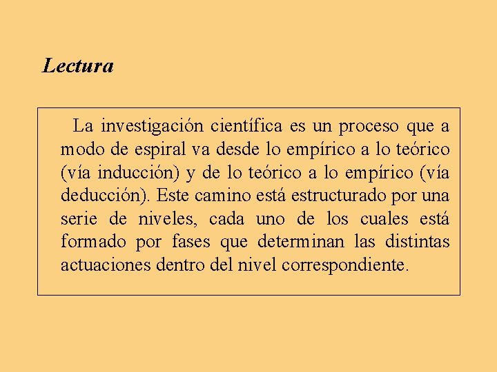 Lectura La investigación científica es un proceso que a modo de espiral va desde Lectura La investigación científica es un proceso que a modo de espiral va desde