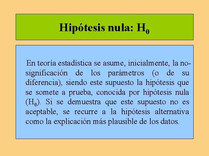 Hipótesis nula: H 0 En teoría estadística se asume, inicialmente, la no significación de Hipótesis nula: H 0 En teoría estadística se asume, inicialmente, la no significación de