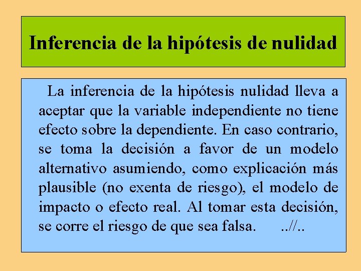Inferencia de la hipótesis de nulidad La inferencia de la hipótesis nulidad lleva a Inferencia de la hipótesis de nulidad La inferencia de la hipótesis nulidad lleva a