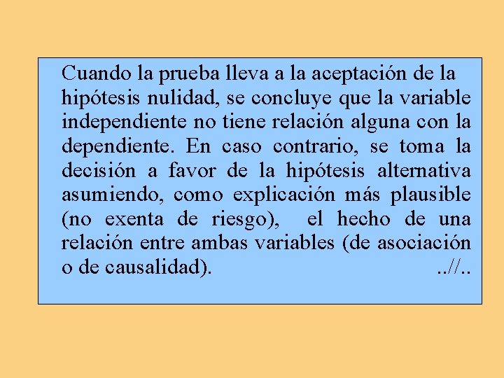 Cuando la prueba lleva a la aceptación de la hipótesis nulidad, se concluye que Cuando la prueba lleva a la aceptación de la hipótesis nulidad, se concluye que