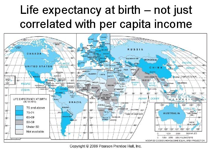 Life expectancy at birth – not just correlated with per capita income 