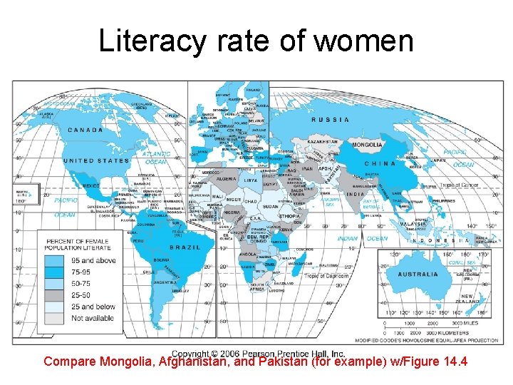 Literacy rate of women Compare Mongolia, Afghanistan, and Pakistan (for example) w/Figure 14. 4
