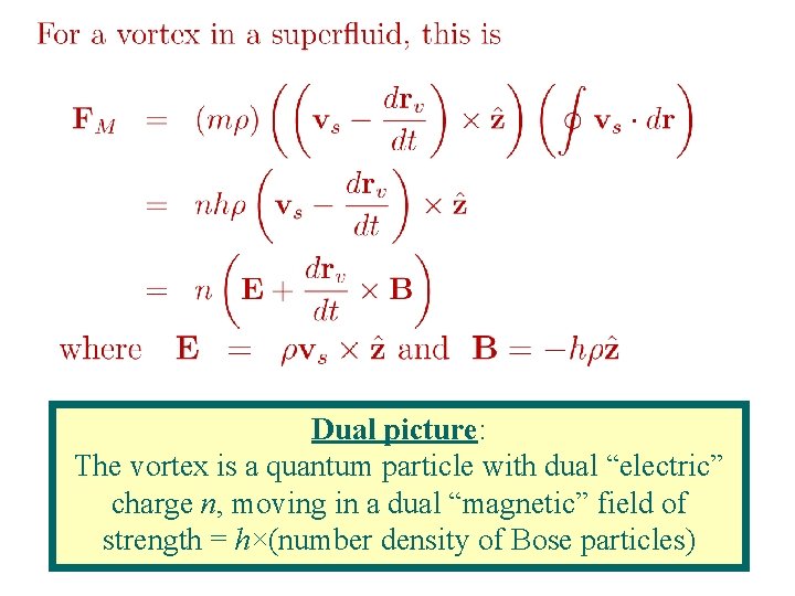 Dual picture: The vortex is a quantum particle with dual “electric” charge n, moving