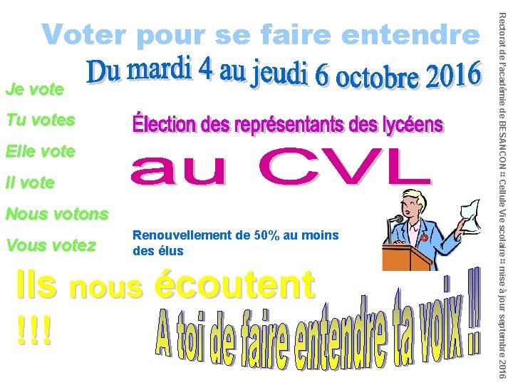 Je vote Tu votes Elle vote Il vote Nous votons Vous votez Renouvellement de