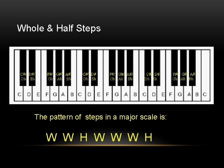 Whole & Half Steps The pattern of steps in a major scale is: W