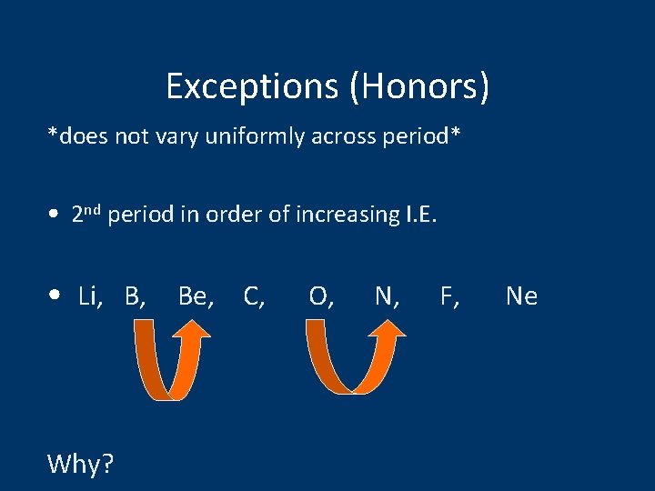 Exceptions (Honors) *does not vary uniformly across period* • 2 nd period in order