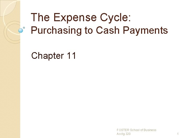The Expense Cycle: Purchasing to Cash Payments Chapter 11 FOSTER School of Business Acctg.