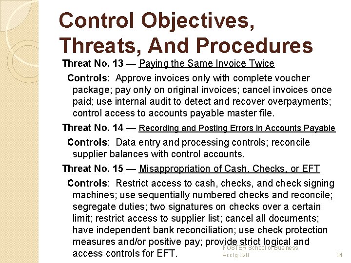 Control Objectives, Threats, And Procedures Threat No. 13 — Paying the Same Invoice Twice
