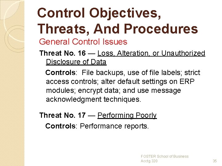 Control Objectives, Threats, And Procedures General Control Issues Threat No. 16 — Loss, Alteration,