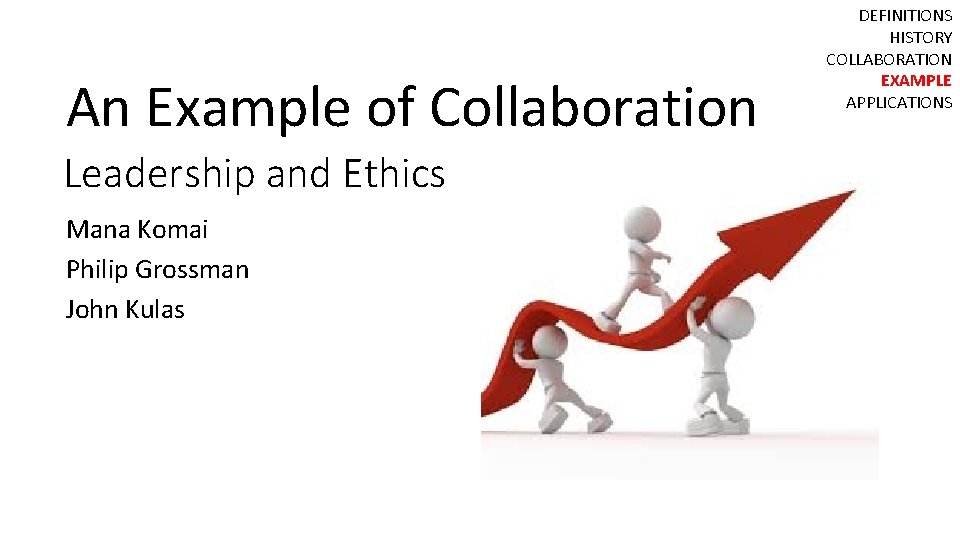 An Example of Collaboration Leadership and Ethics Mana Komai Philip Grossman John Kulas DEFINITIONS