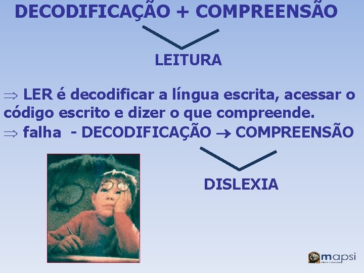 DECODIFICAÇÃO + COMPREENSÃO LEITURA Þ LER é decodificar a língua escrita, acessar o código