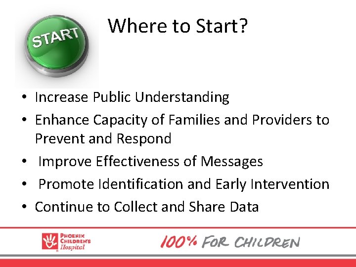 Where to Start? • Increase Public Understanding • Enhance Capacity of Families and Providers