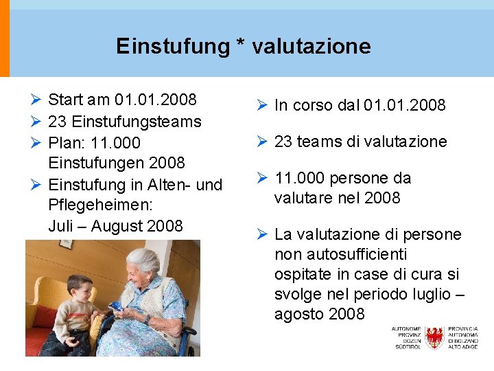 Einstufung * valutazione Ø Start am 01. 2008 Ø 23 Einstufungsteams Ø Plan: 11.