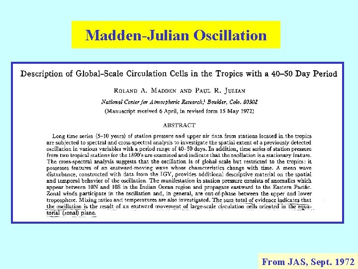 Madden-Julian Oscillation From JAS, Sept. 1972 