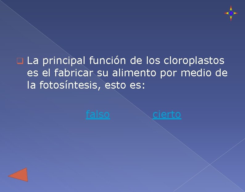 q La principal función de los cloroplastos es el fabricar su alimento por medio