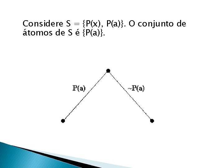 Considere S = {P(x), P(a)}. O conjunto de átomos de S é {P(a)}. 