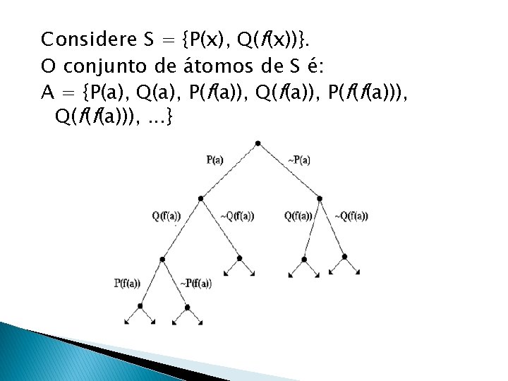 Considere S = {P(x), Q(f(x))}. O conjunto de átomos de S é: A =
