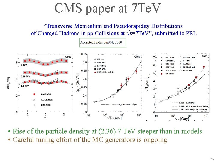 CMS paper at 7 Te. V “Transverse Momentum and Pseudorapidity Distributions of Charged Hadrons