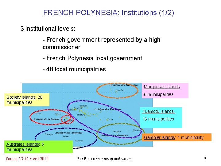 FRENCH POLYNESIA: Institutions (1/2) 3 institutional levels: - French government represented by a high FRENCH POLYNESIA: Institutions (1/2) 3 institutional levels: - French government represented by a high