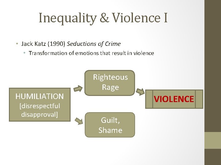 Inequality & Violence I • Jack Katz (1990) Seductions of Crime • Transformation of