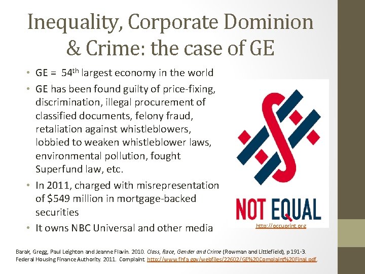 Inequality, Corporate Dominion & Crime: the case of GE • GE = 54 th