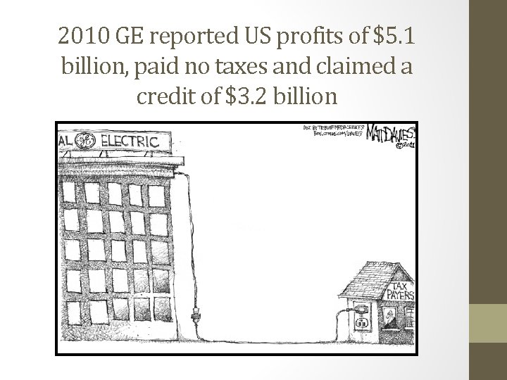 2010 GE reported US profits of $5. 1 billion, paid no taxes and claimed