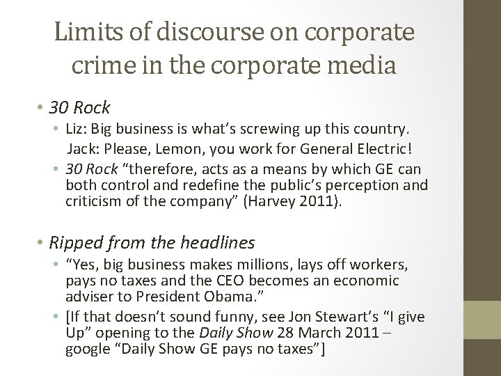 Limits of discourse on corporate crime in the corporate media • 30 Rock •