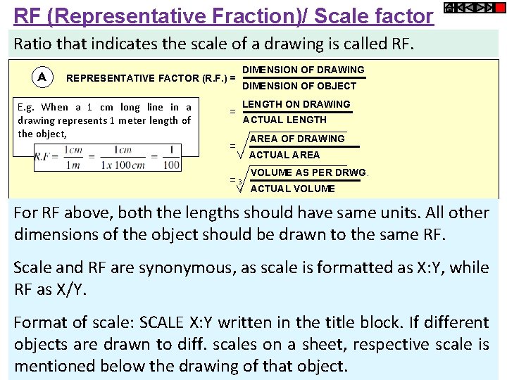 RF (Representative Fraction)/ Scale factor Ratio that indicates the scale of a drawing is RF (Representative Fraction)/ Scale factor Ratio that indicates the scale of a drawing is
