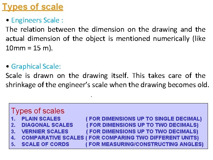 Types of scale • Engineers Scale : The relation between the dimension on the Types of scale • Engineers Scale : The relation between the dimension on the