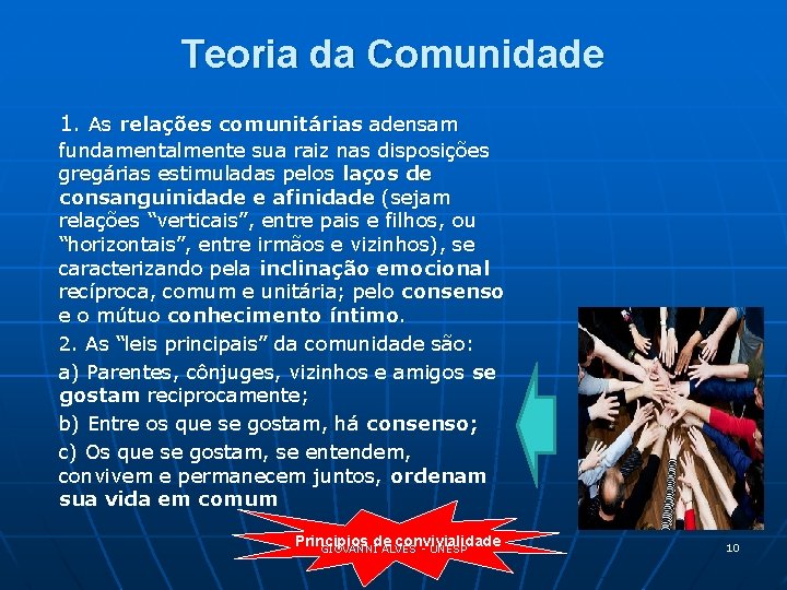 Teoria da Comunidade 1. As relações comunitárias adensam fundamentalmente sua raiz nas disposições gregárias