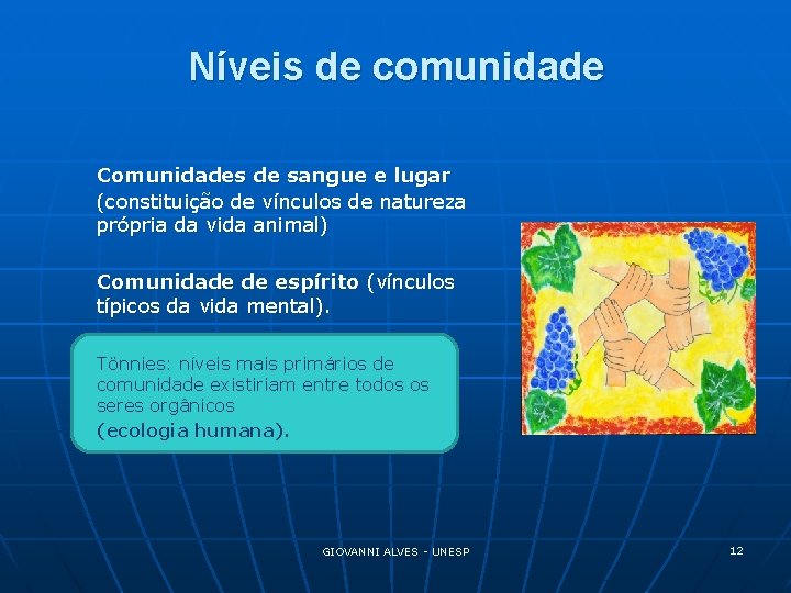 Níveis de comunidade Comunidades de sangue e lugar (constituição de vínculos de natureza própria
