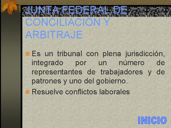 JUNTA FEDERAL DE CONCILIACIÓN Y ARBITRAJE n Es un tribunal con plena jurisdicción, integrado