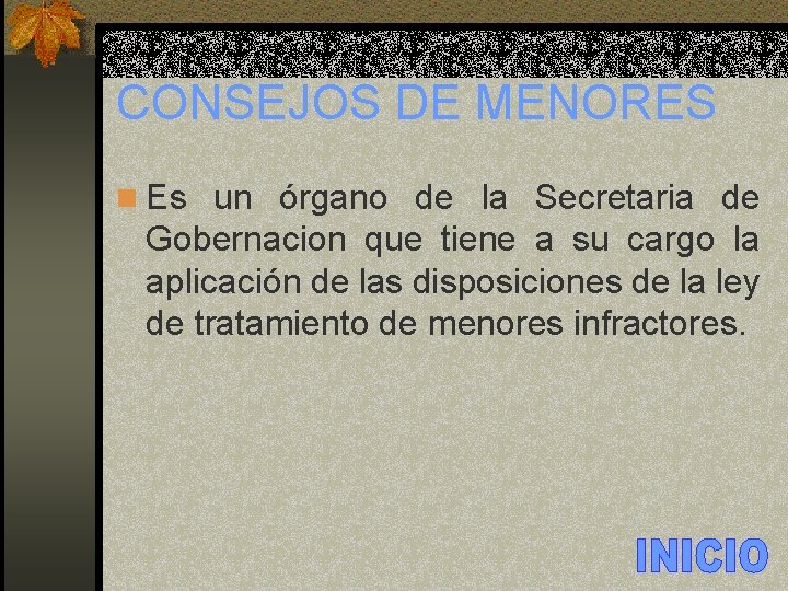 CONSEJOS DE MENORES n Es un órgano de la Secretaria de Gobernacion que tiene