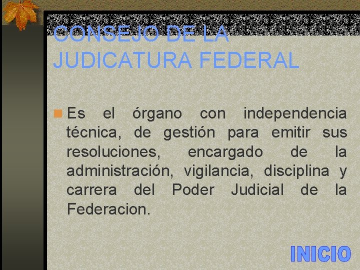 CONSEJO DE LA JUDICATURA FEDERAL n Es el órgano con independencia técnica, de gestión