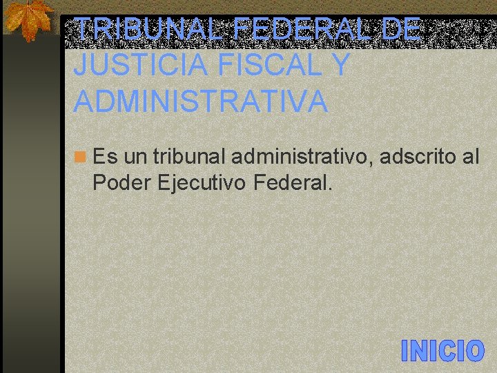 TRIBUNAL FEDERAL DE JUSTICIA FISCAL Y ADMINISTRATIVA n Es un tribunal administrativo, adscrito al