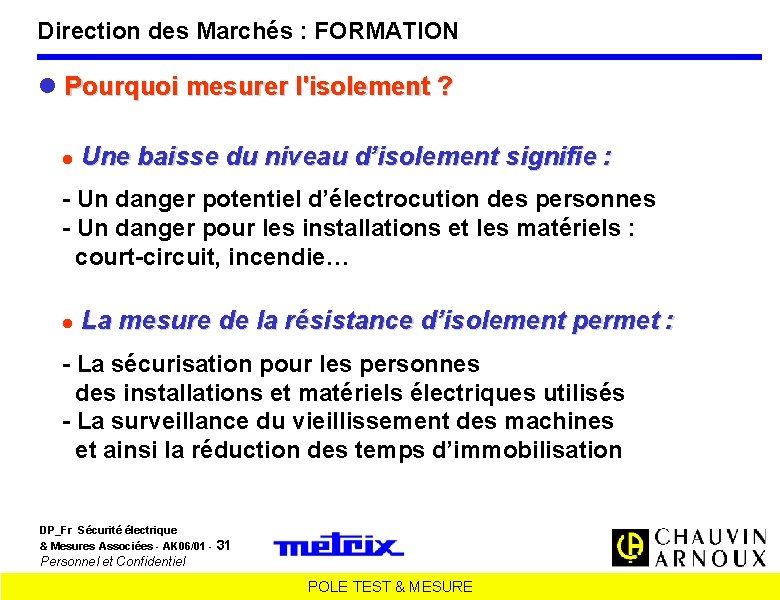 Direction des Marchés : FORMATION Pourquoi mesurer l'isolement ? Une baisse du niveau d’isolement