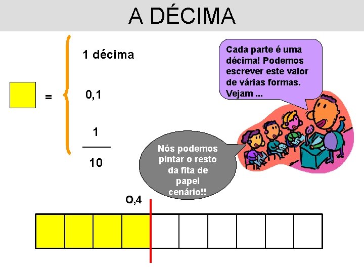 A DÉCIMA Cada parte é uma décima! Podemos escrever este valor de várias formas.