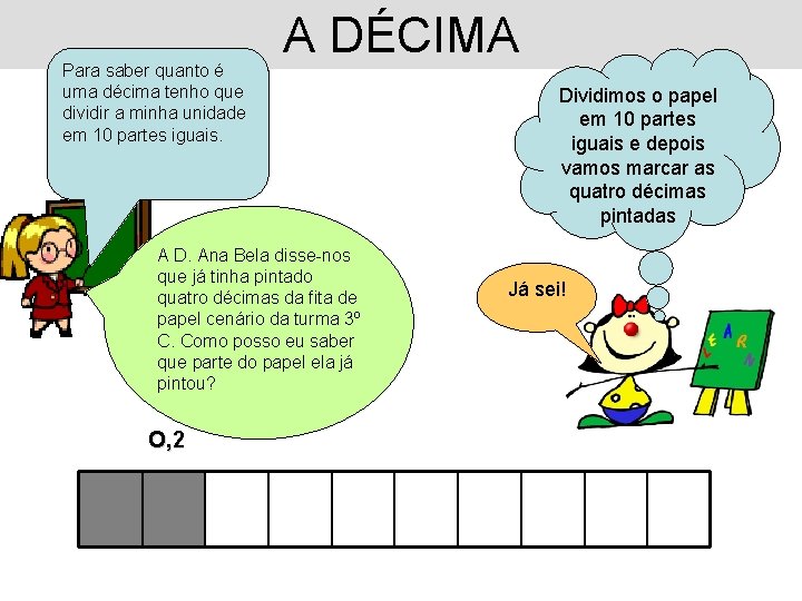 Para saber quanto é uma décima tenho que dividir a minha unidade em 10