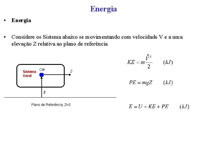 Energia • Considere os Sistema abaixo se movimentando com velocidade V e a uma