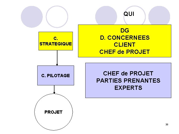 QUI C. STRATEGIQUE C. PILOTAGE DG D. CONCERNEES CLIENT CHEF de PROJET PARTIES PRENANTES