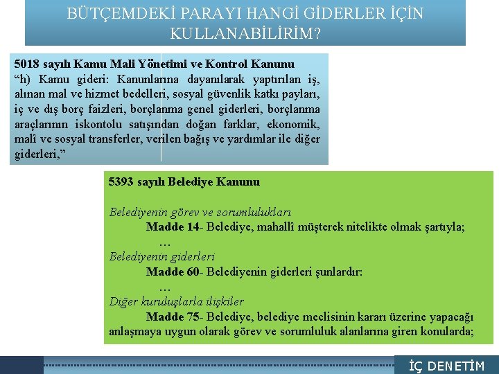 BÜTÇEMDEKİ PARAYI HANGİ GİDERLER İÇİN KULLANABİLİRİM? LOGO 5018 sayılı Kamu Mali Yönetimi ve Kontrol